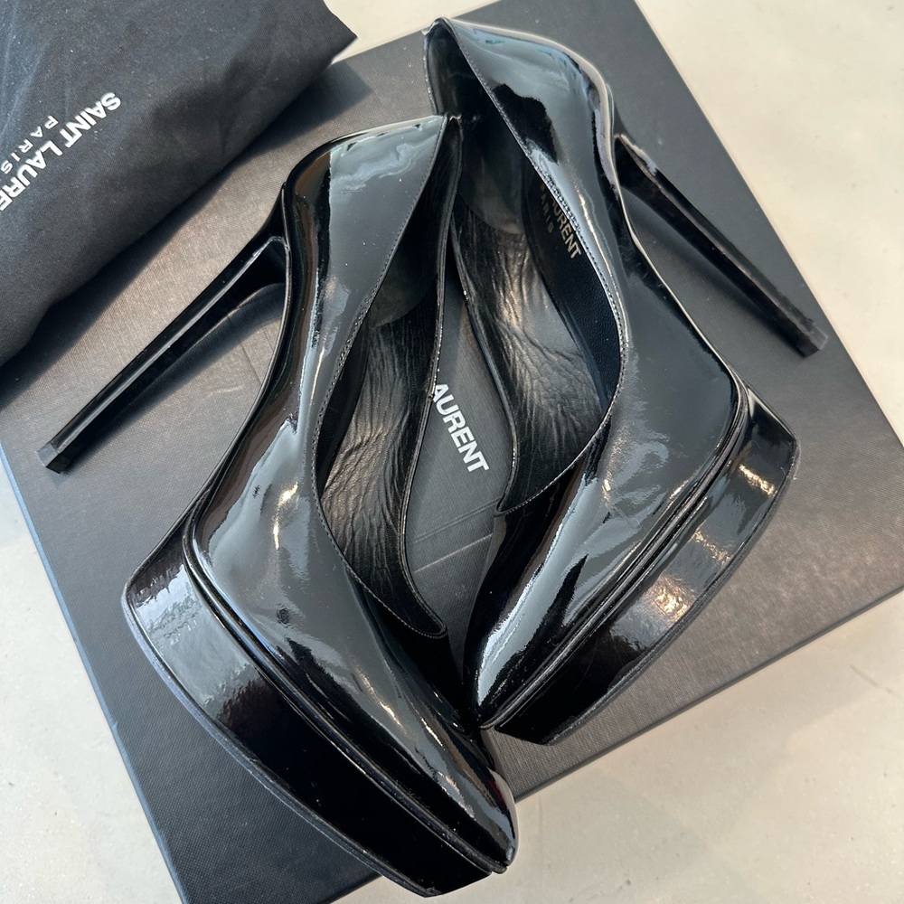 Saint Laurent Pink Textured Leather Janis Platform Pointed Toe Pumps